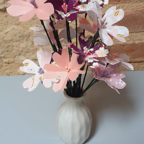 Bouquet de fleurs en papier japonais, cadeau anniversaire mama, cadeau anniversaire mamie