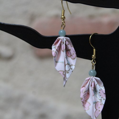 Boucles d'oreilles papier japonais, amazonite, idée cadeau noel, oriflow