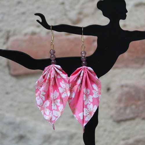 Boucles d'oreilles origami, papier japonais, bijou anniversaire femme, oriflow