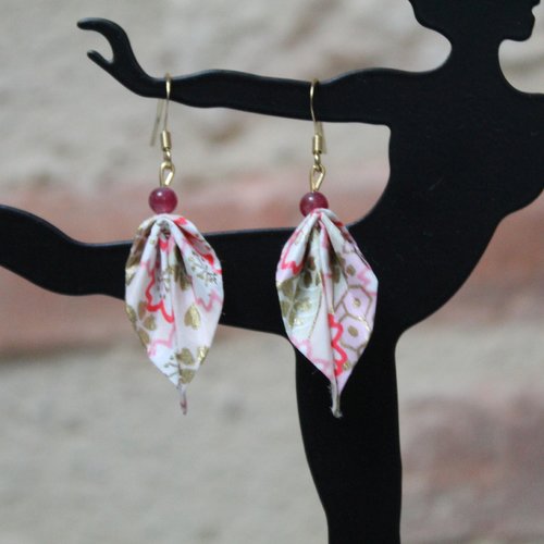 Boucles d'oreilles pour fille, lépidolite, papier japonais, oriflow