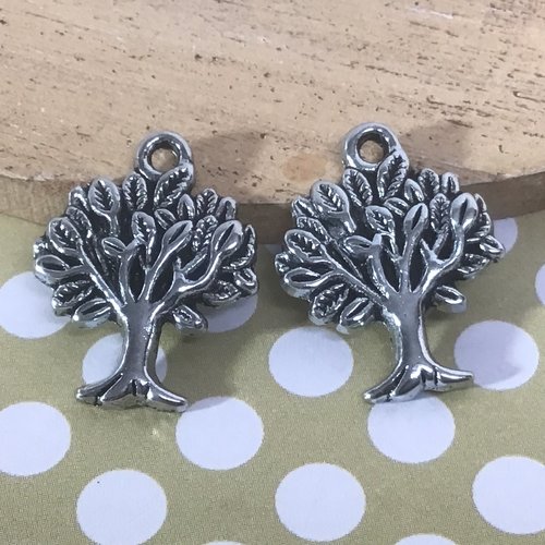 10 breloques pendentifs arbres en métal couleur argenté