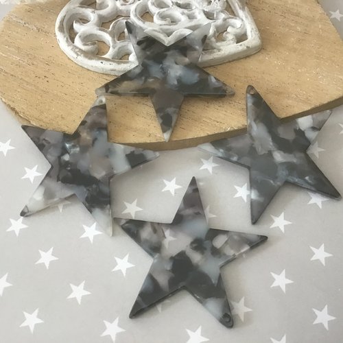 2 pendentifs étoiles en acétate gris/noir/transparent