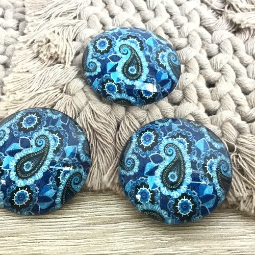 3 grands cabochons ronds en verres