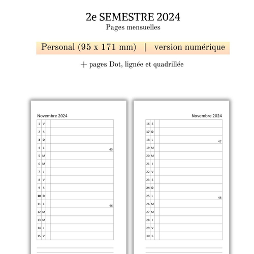 Inserts mensuels pour 2e trimestre 2024, pages d'agenda planificateur, remplissage classeur, calendriers en français