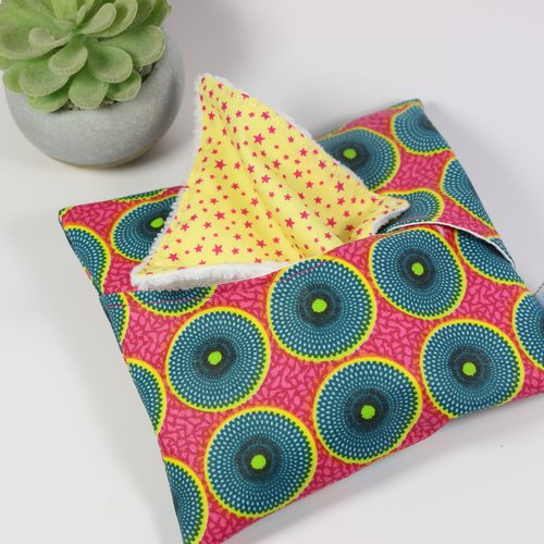 Nouveau ! lingettes et leur pochette " turquoise et rose"