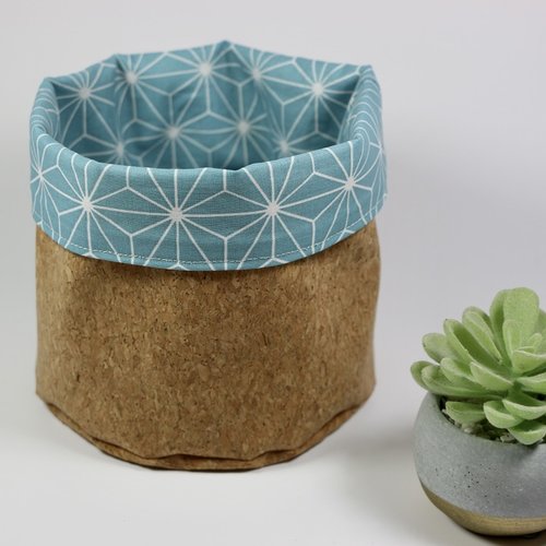 Cache-pot ou corbeille "etoiles asanoha bleu"