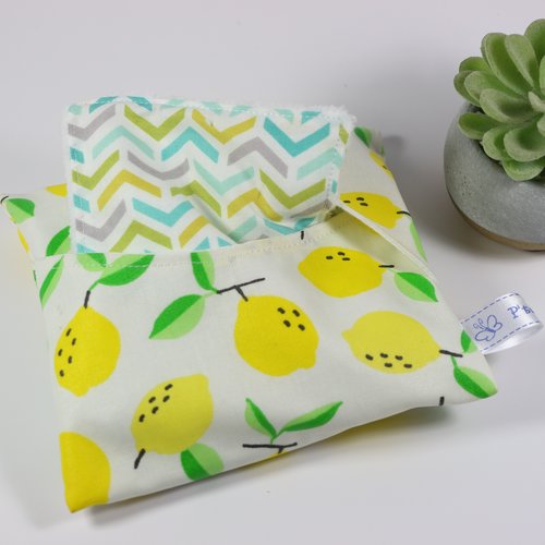 Lingettes et leur pochette " citrons"