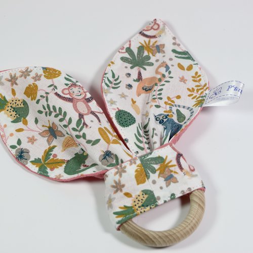 Hochet-anneau "oreilles de lapin", savane rose.