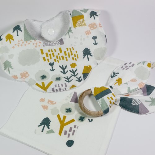 Bavoir fleur et anneau dentition "scandinavie"