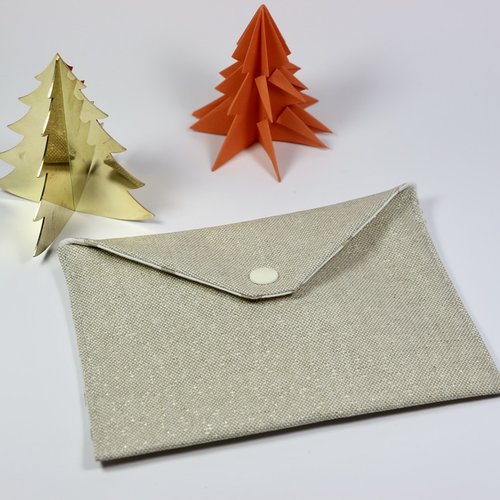 Pochette plate "lin paillet, étoiles beiges "