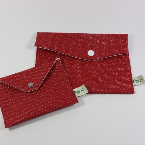 Lot de deux pochettes plates "rouge pailleté et étoiles argent"