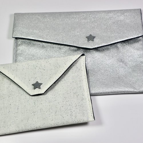 Lot de deux pochettes plates "argent et bleu marine"
