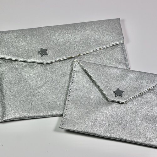 Lot de deux pochettes plates "argent et guirlande d'étoiles"