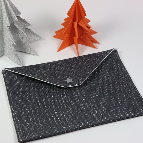 Pochette plate " bleu marine et argent "