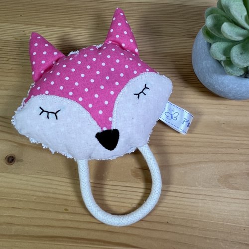 Hochet " renard petits pois fuchsia ".