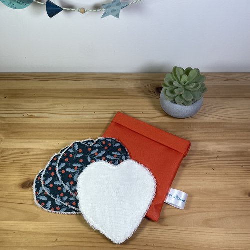 Lingettes coeur, pochette orange