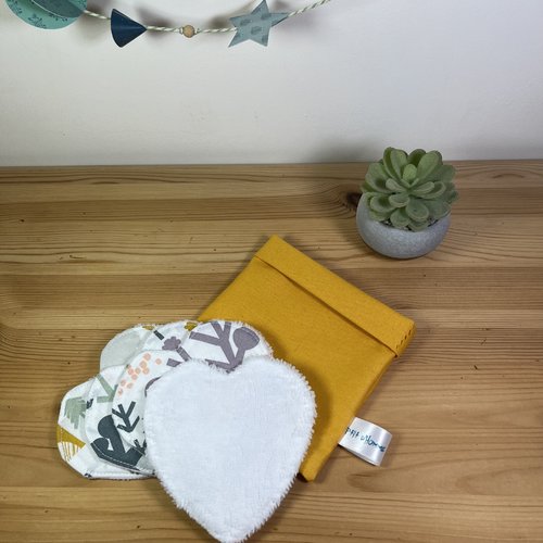 Lingettes coeur, pochette jau