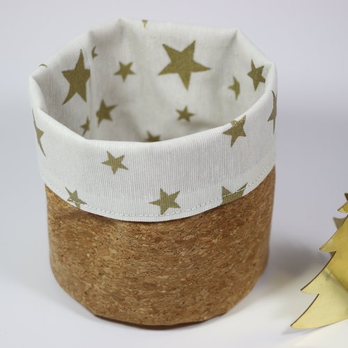 Cache-pot, corbeille liége étoiles dorées