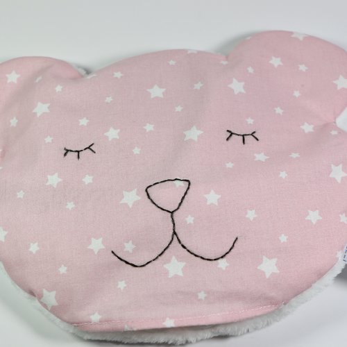 Bouillotte sèche, noyaux de cerises, "nounours étoiles rose"