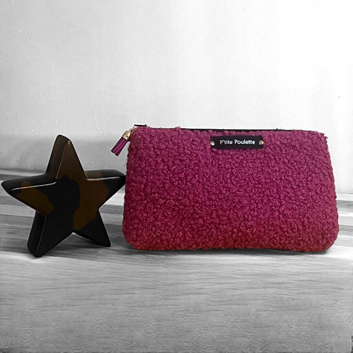 Trousse en bouclette rose, trousse à maquillage - création artisanale française