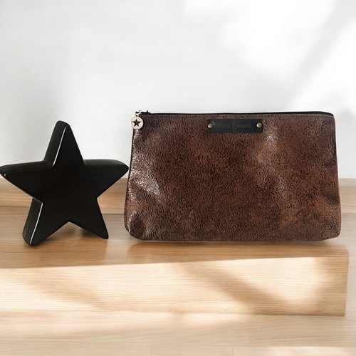 Trousse à maquillage, trousse de rangement en simili cuir brillant chocolat