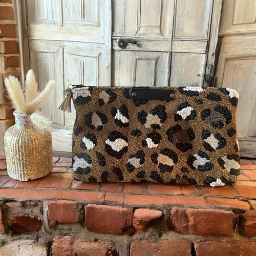 Trousse à maquillage, trousse de rangement en jacquard léopard