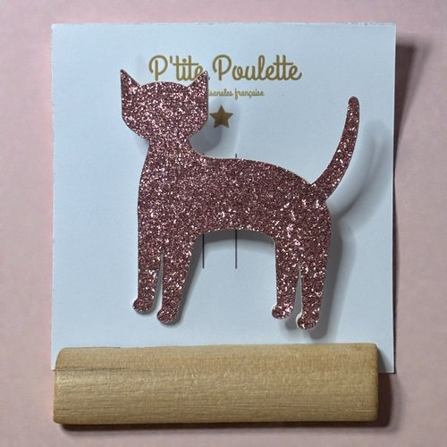 Broche chat pailletée rose – bijou fantaisie fait main – accessoire veste pull – création artisanale française