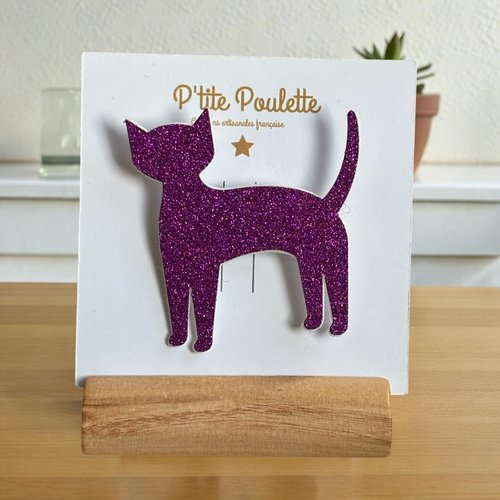Broche chat pailletée violette – bijou fantaisie fait main – accessoire veste pull – création artisanale française