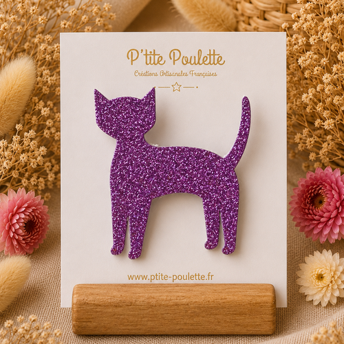 Broche chat pailletée– bijou fantaisie – accessoire veste pull – création artisanale française