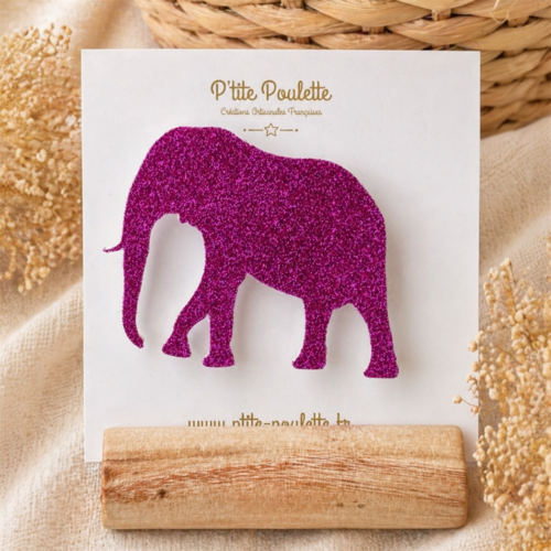 Broche pailletée éléphant fuschia– bijou fantaisie fait main – accessoire veste pull – création artisanale française