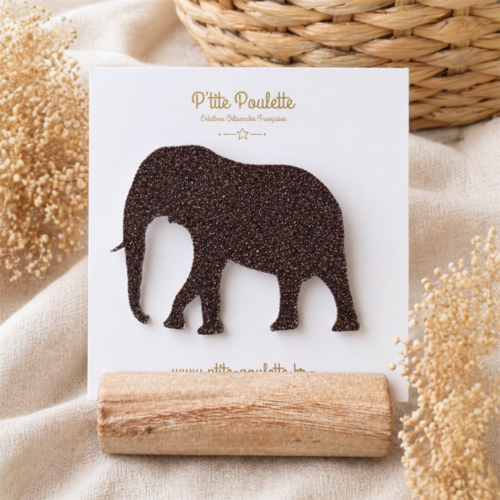 Broche pailletée éléphant chocolat– bijou fantaisie fait main – accessoire veste pull – création artisanale française