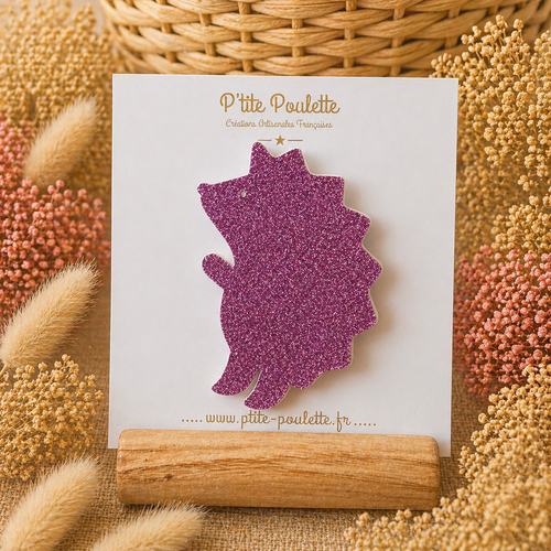 Broche hérisson pailletée lilas – bijou fantaisie fait main – accessoire veste pull – création artisanale française