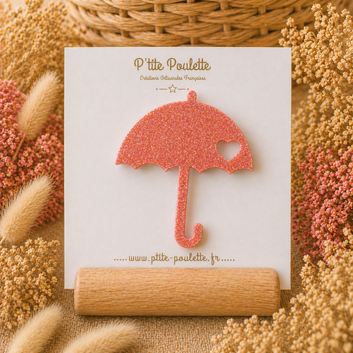Broche parapluie pailletée lilas – bijou fantaisie fait main – accessoire veste pull – création artisanale française