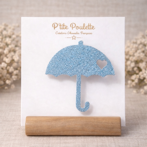 Broche parapluie pailletée bleu ciel– bijou fantaisie fait main – accessoire veste pull – création artisanale française