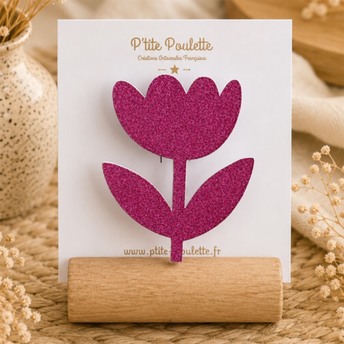Broche pailletée tulipes – bijou fantaisie - création artisanale française