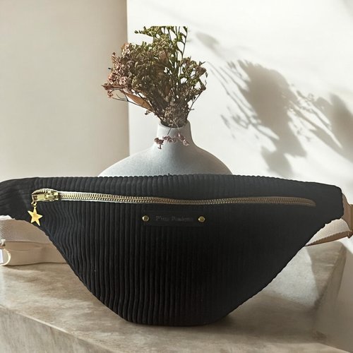 Banane en velours côtelé noir- création artisanale française