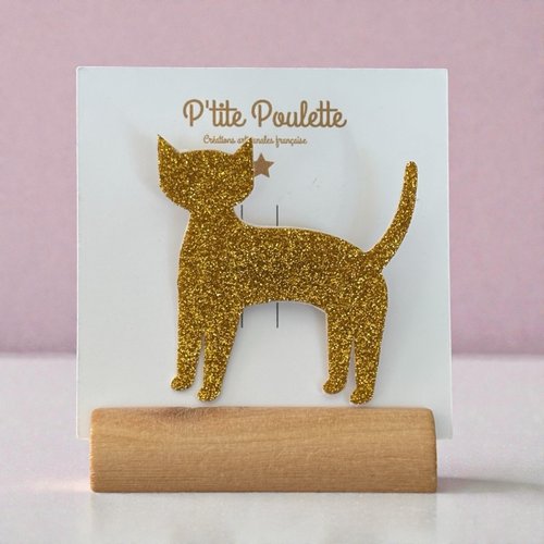 Broche chat pailletée dorée – bijou fantaisie fait main – accessoire veste pull – création artisanale française