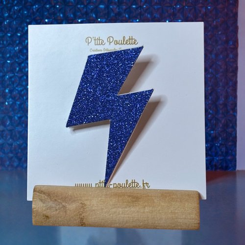 Broche éclair pailleté bleu – bijou fantaisie original fait main – accessoire mode femme – création artisanale française