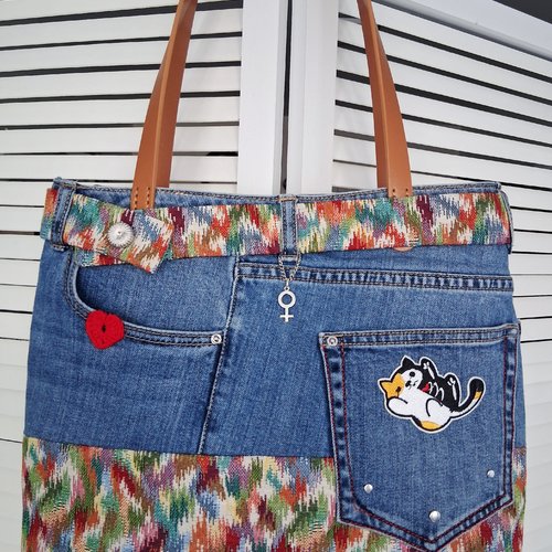 Sac chatcoeur fait main fabriqué avec un pantalon recyclé