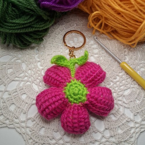 Porte-clé fleur en crochet turque fait main