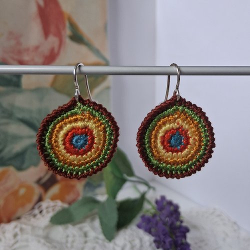 Boucles d'oreilles cercle 6 couleurs crochet fait main