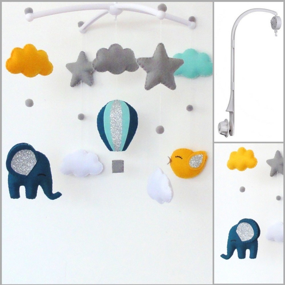 Mobile Musical Lit Bebe Coffret Cadeau Mobile Boite Musicale Et Support Decoration Elephant Oiseau Montgolfiere Un Grand Marche