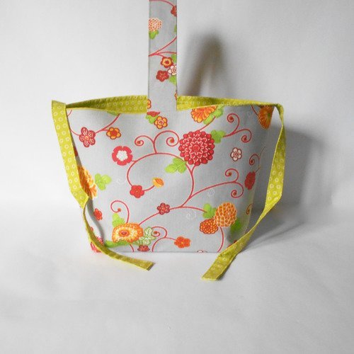 Mini sac, vide-poches, panier de rangement  gris à fleurs multicolores