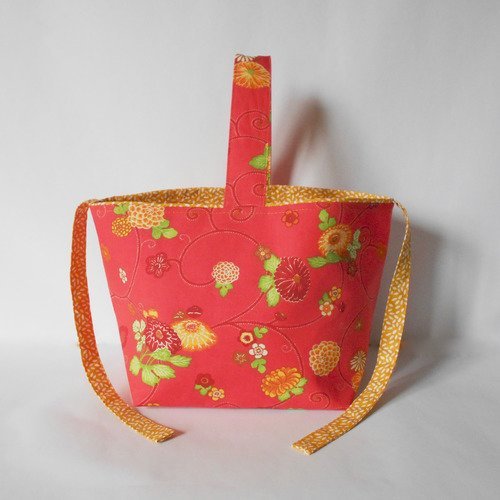 Mini sac, panier de rangement, vide-poches rouge à fleurs multicolores