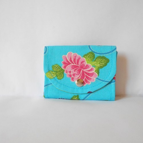 Porte-cartes tissu bleu à fleurs chinoises