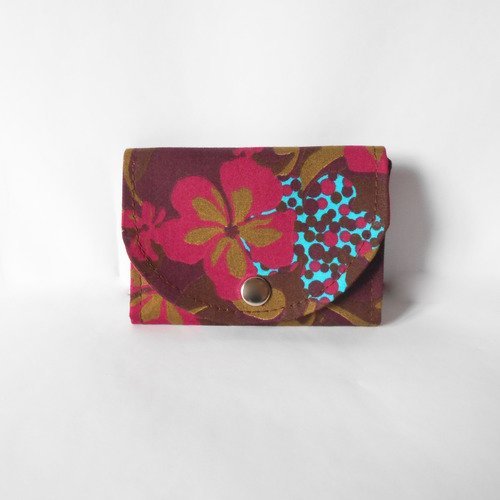 Porte-cartes à fleurs marron, fuchsia, turquoise