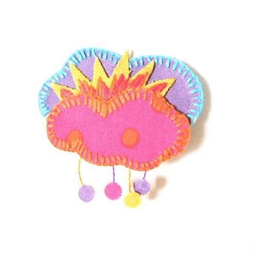 Broche en tissu nuages et soleil