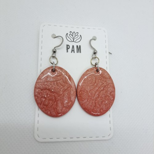 Boucles d'oreilles ovales -  rouge brique