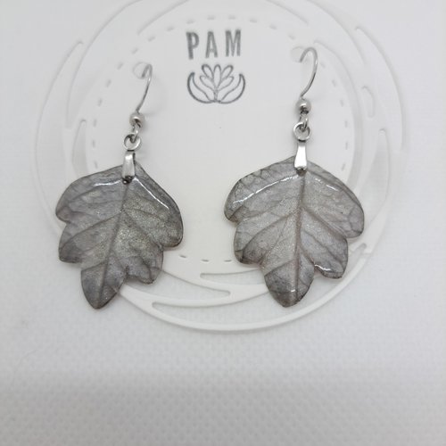 Boucles d'oreilles feuille argentée
