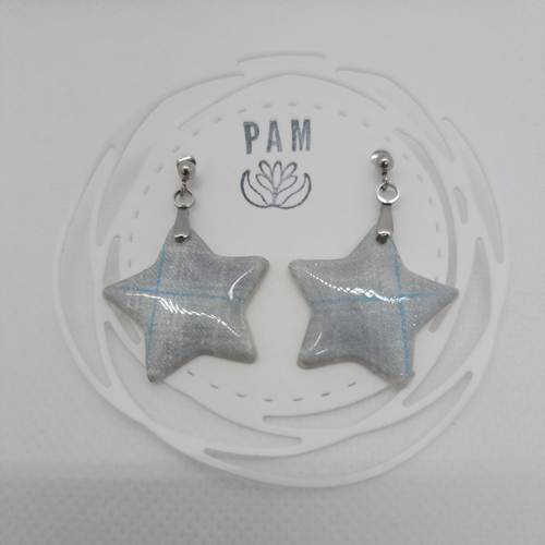 Boucles d'oreilles à carreaux gris